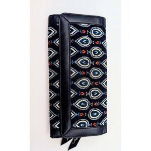 Vera Bradley Night and Day Quilted Trifold Wallet Black White Orange Paisley